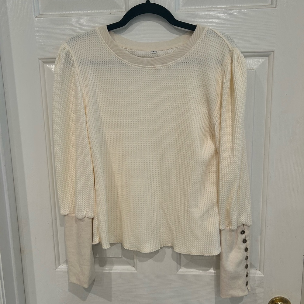 Cream Textured Long-Sleeve Women's Top